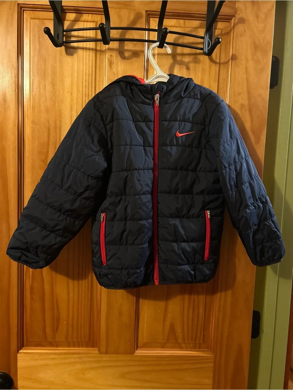 Nike Kids Navy Puffer Jacket with Red Accents